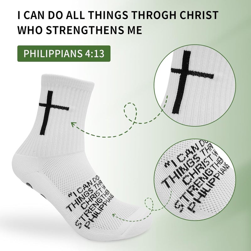Meudid 3 Pair Youth Grip Soccer Socks with Cross - Anti-Slip Grips Kids Socks with Bible for US 5-10 - Image 2